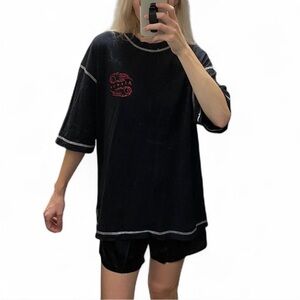 Afends Unisex Black and Red Eight-Ball Oversized T-Shirt